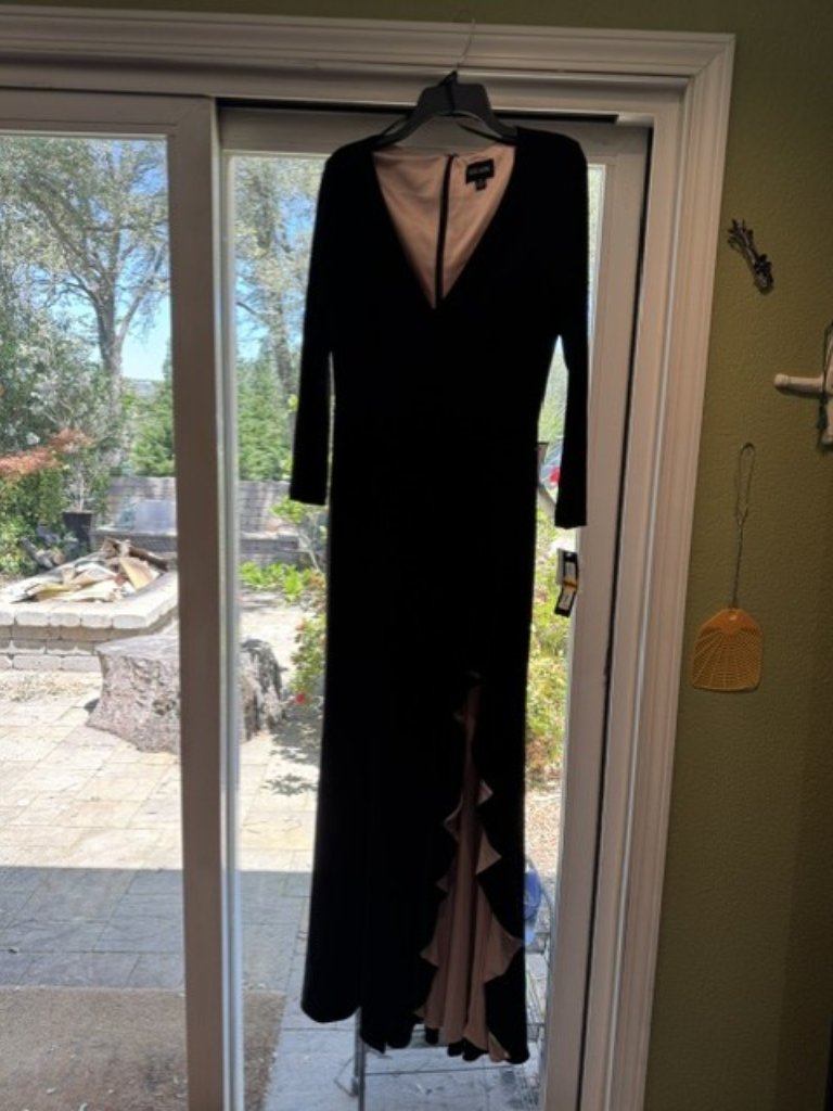 Xscape Elegant Black & Blush Ruffle Gown Nwt Size 8